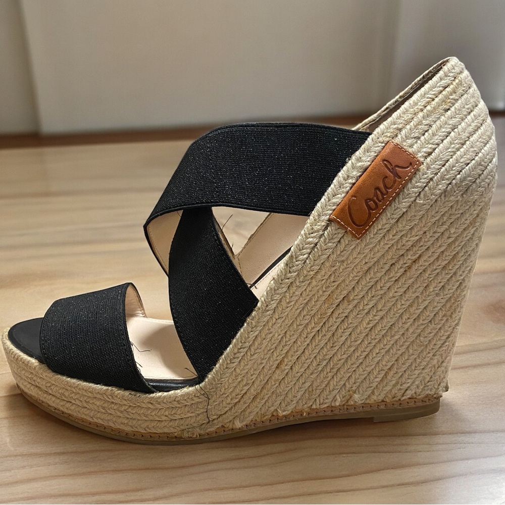 Coach Black Espadrille Wedge Sandals